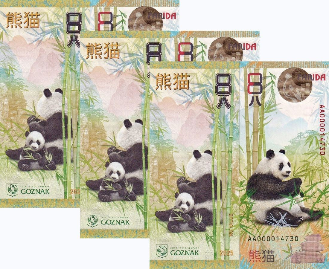 Test Note 8 Russia Goznak 2024 / 2025 Panda China LOT 3 PCS