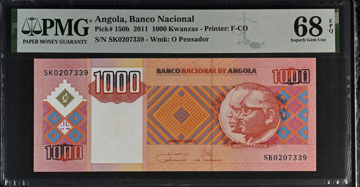 Angola 1000 Kwanzas 2011 P 150 b Superb GEM UNC PMG 68 EPQ