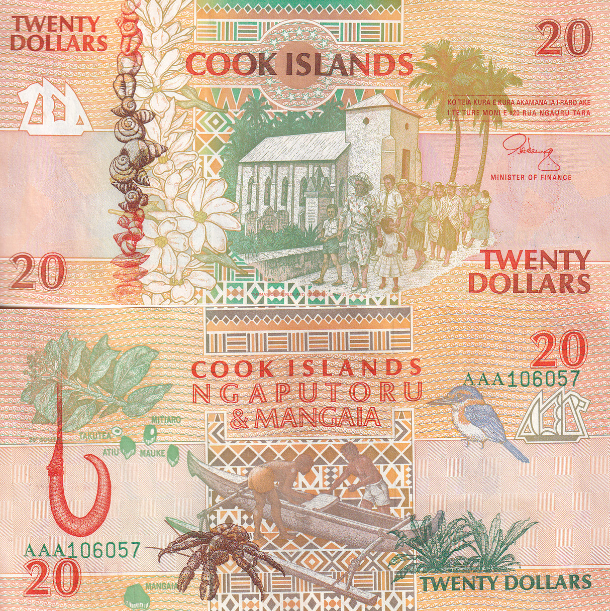 Cook Islands 20 Dollars 1992 P 9 AAA Prefix UNC