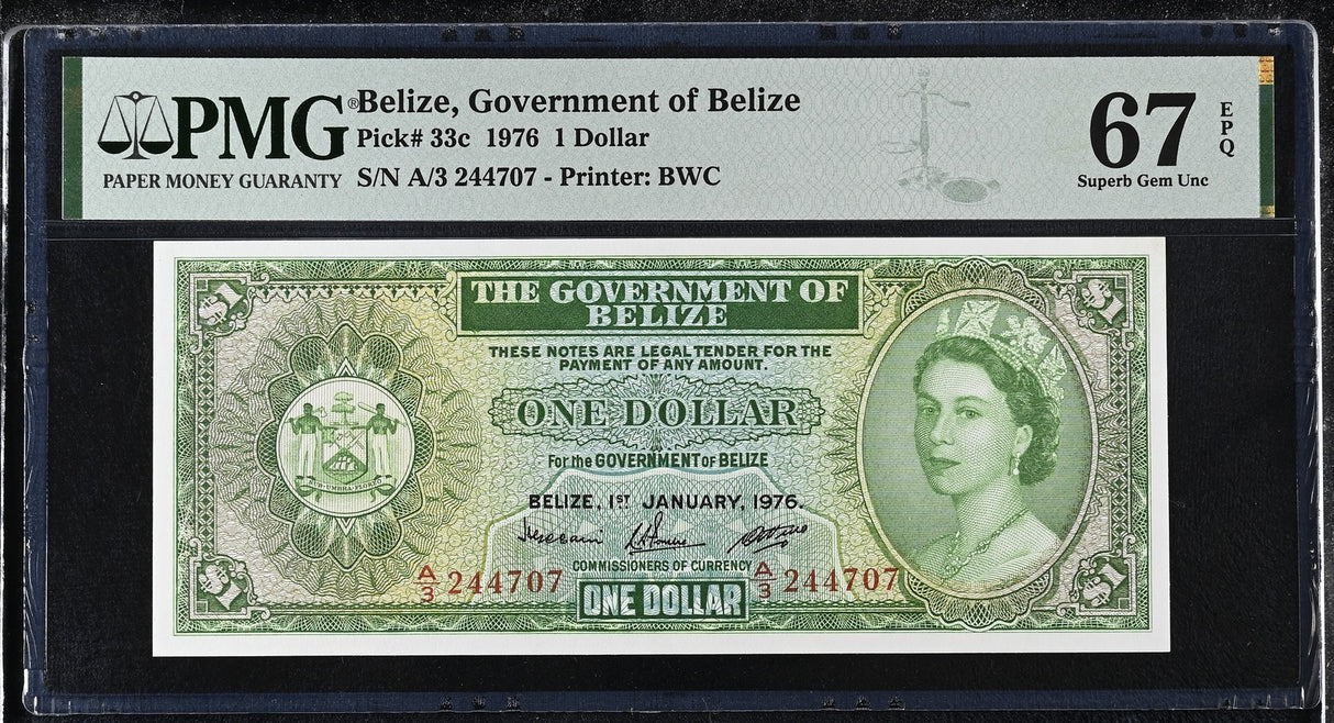 Belize 1 Dollar 1976 P 33 c QEII Superb Gem UNC PMG 67 EPQ