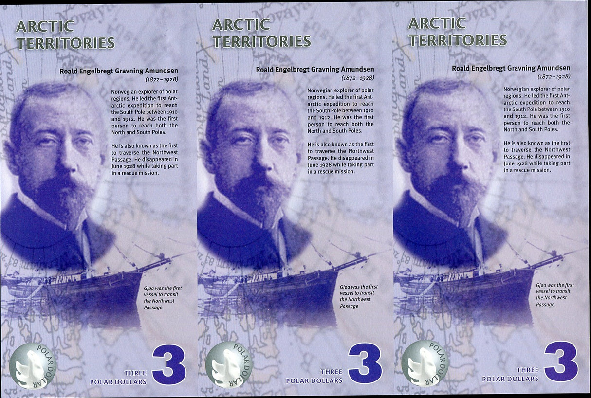 Arctic Territories 3 Dollar 2011 Polymer SERIES A B C MATCHING SHEET OF 3 UNC