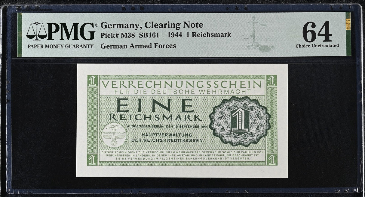 Germany 1 Reichsmark Military 1944 P M38 Choice UNC PMG 64
