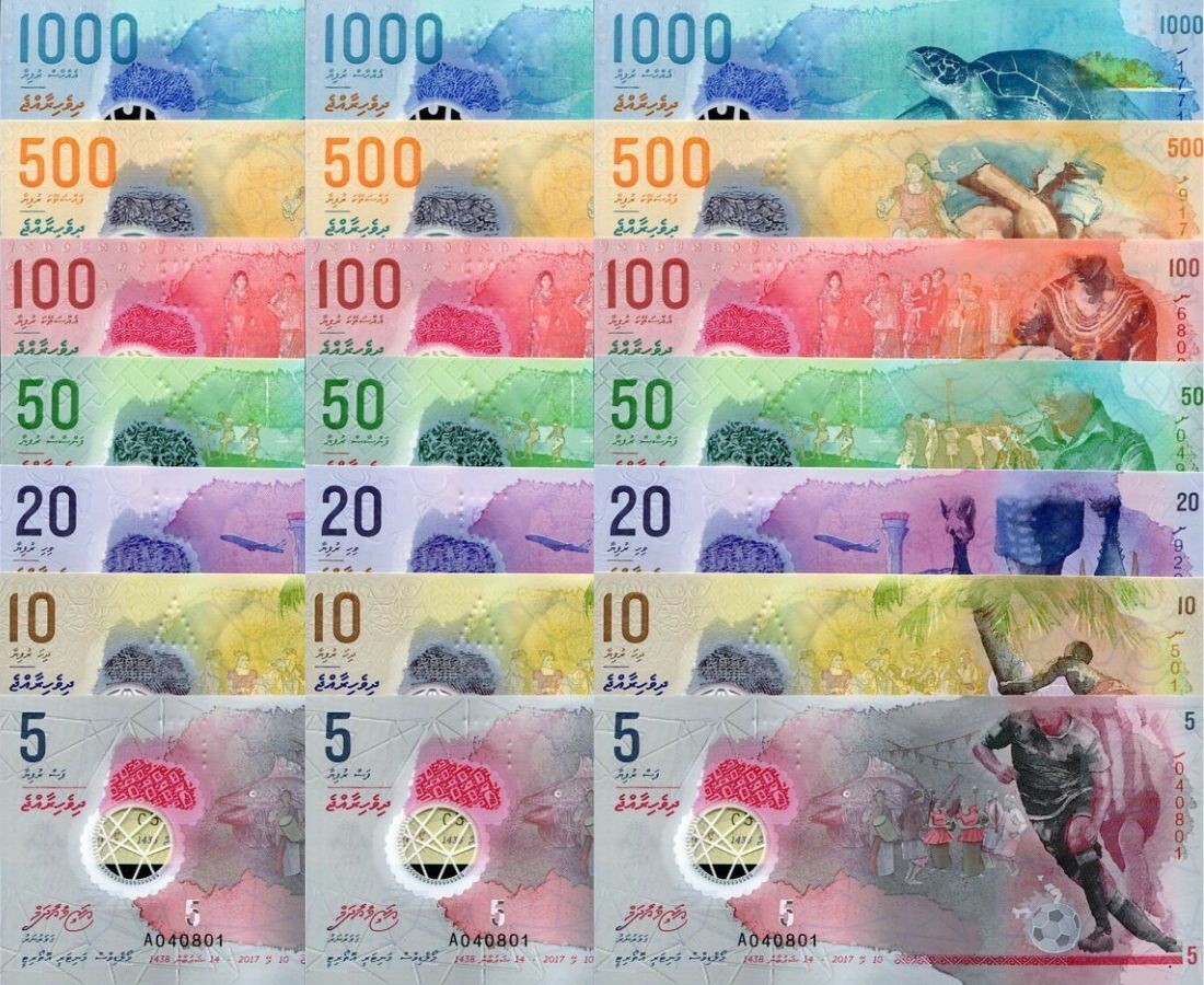 Maldives Set 7 X 3 SETS = 21 UNC 5 -500 1000 Rufiyaa 2015-2024 Polymer P A26-31