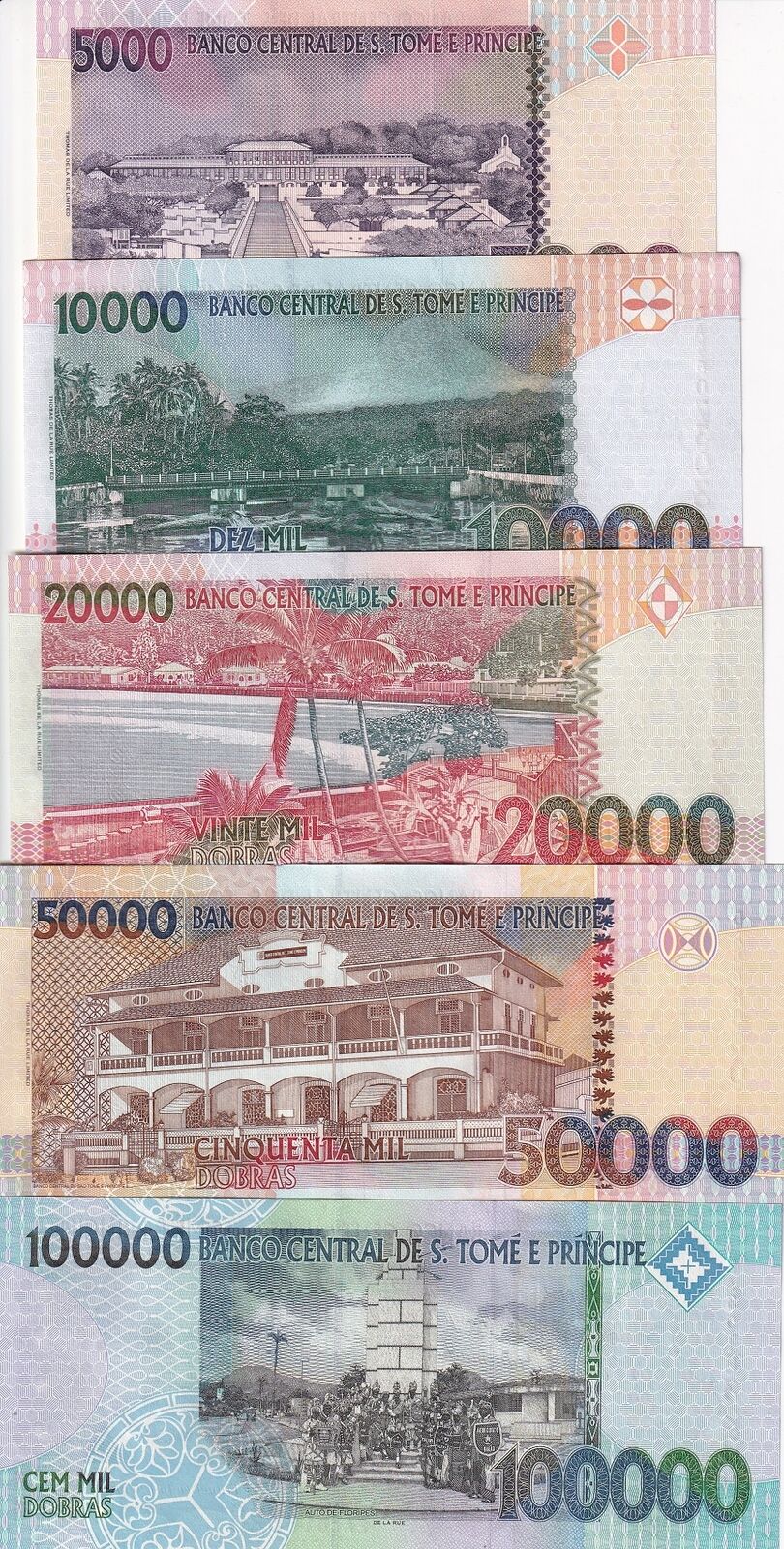 St. Thomas & Prince Set 5 UNC 5000 10000 20000 -100000 RANDOM DATE P 65- P 69