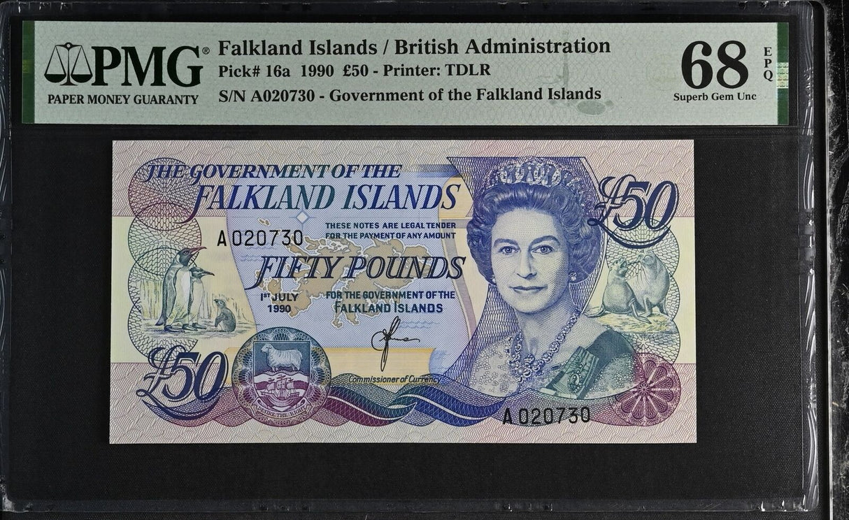 Falkland Islands 50 Pounds 1990 P 16 a Superb Gem UNC PMG 68 EPQ
