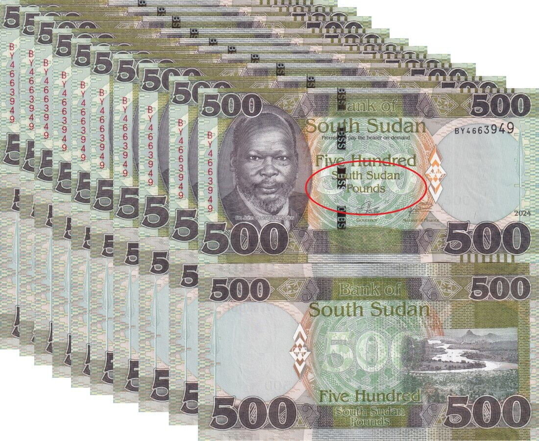 South Sudan 500 Pounds 2024/2025 P 20 NEW Letter currency UNC LOT 10 PCS