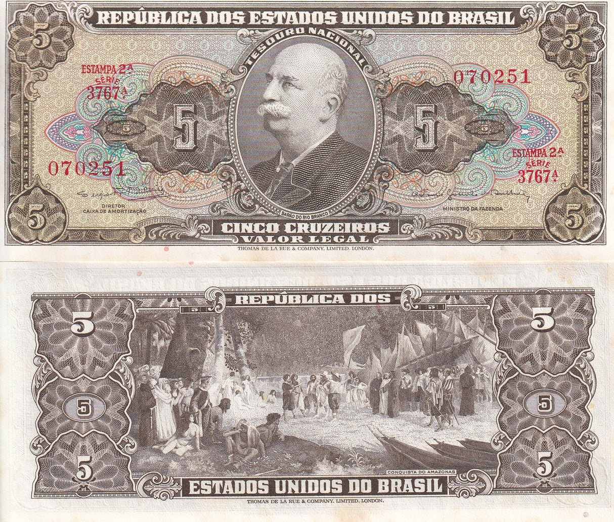 Brazil 5 CRUZEIROS ND 1962-1964 P 176 d UNC Little Yellow Tone