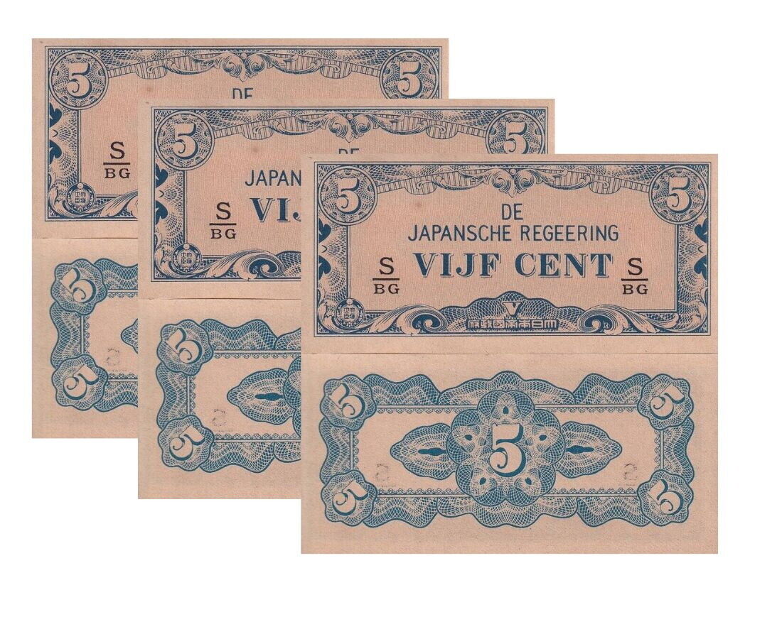 Netherlands Indies 5 Cents ND 1942 P 120 c UNC LOT 3 PCS