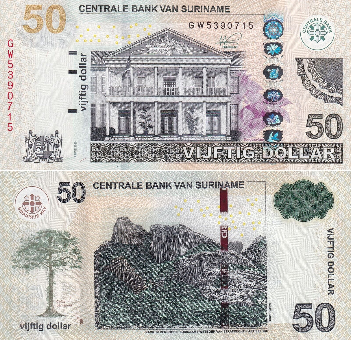 Suriname 50 Dollars 2020 P 165 e UNC