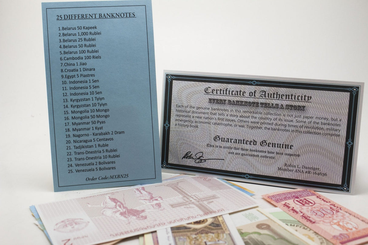 World Banknotes Set 25 different banknotes UNC