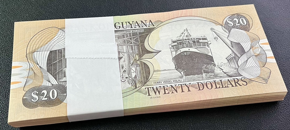 Guyana 20 Dollars ND 2018/2020 P 30 g UNC Lot 100 PCS