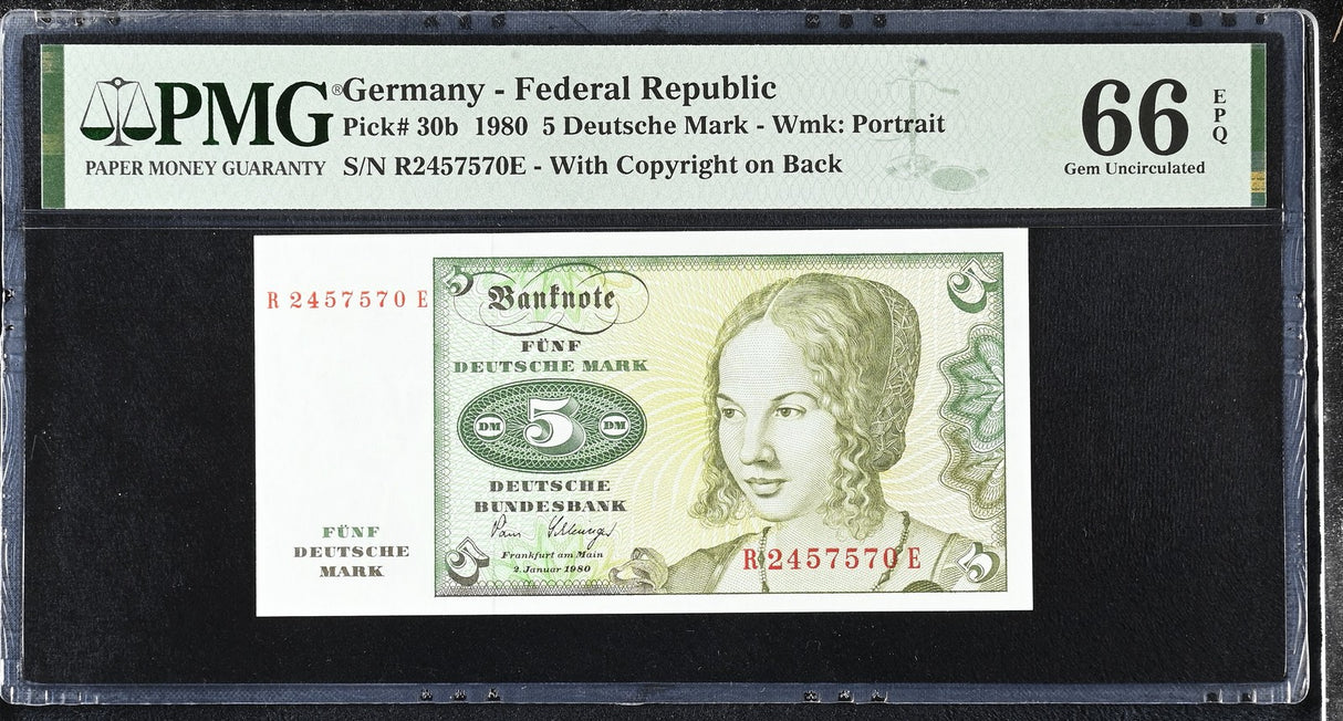 Germany 5 Deutsche Mark 1980 P 30 b GEM UNC PMG 66 EPQ