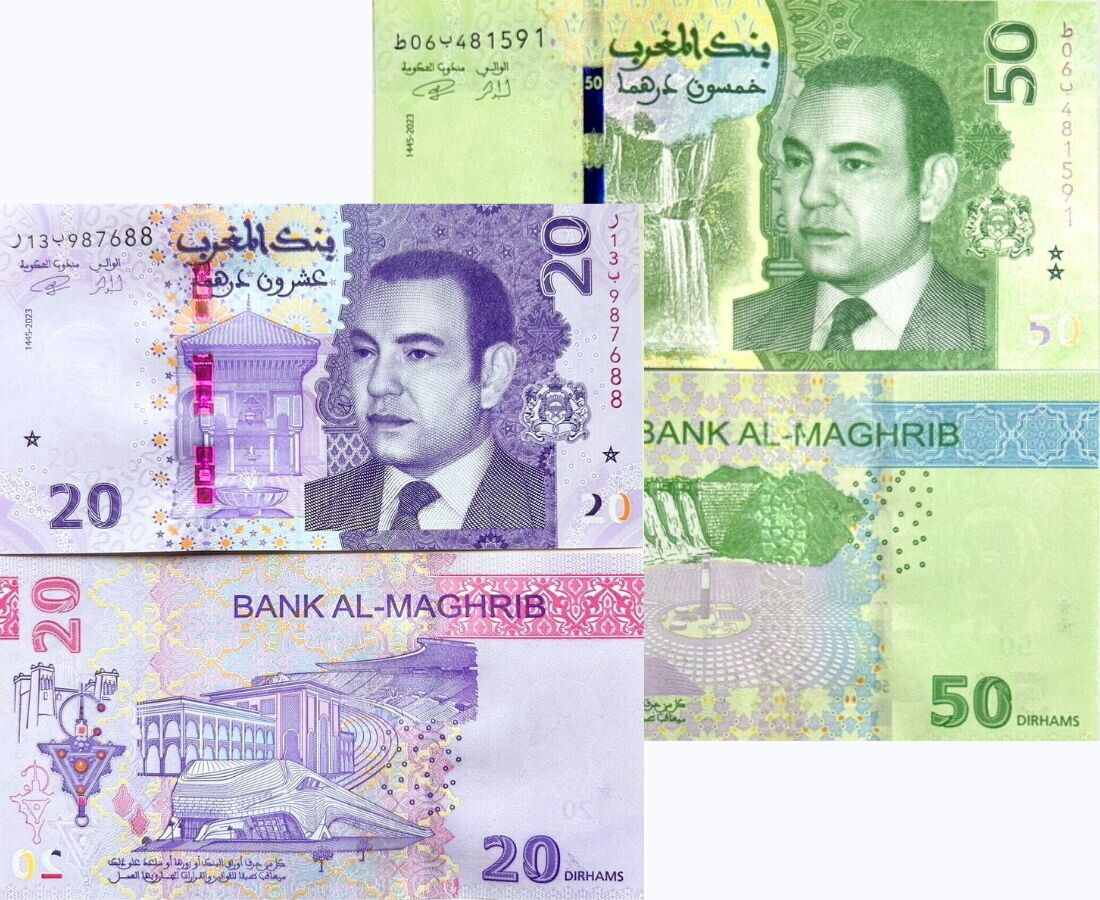 Morocco Set 2 Pcs 20 50 Dirhams 2023/2024 P 79 80 NEW Design UNC