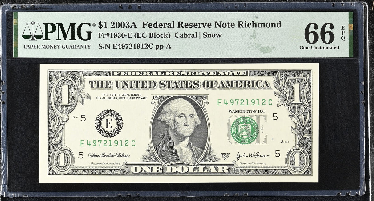 United States 1 Dollar USA 2003A P 515 b E Richmond Gem UNC PMG 66 EPQ