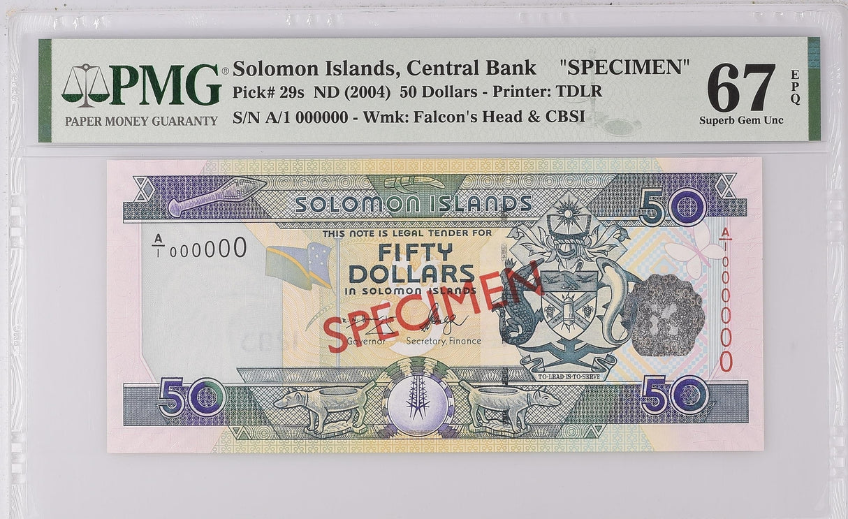 Solomon Islands 50 Dollars ND 2004 P 29 s SPECIMEN Superb Gem UNC PMG 67 EPQ