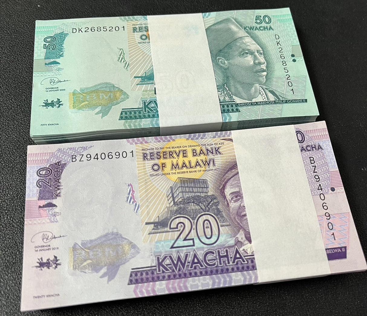 Malawi Set 2 X 100 UNC 20 50 Kwacha 2019 2020 P 63 P 64