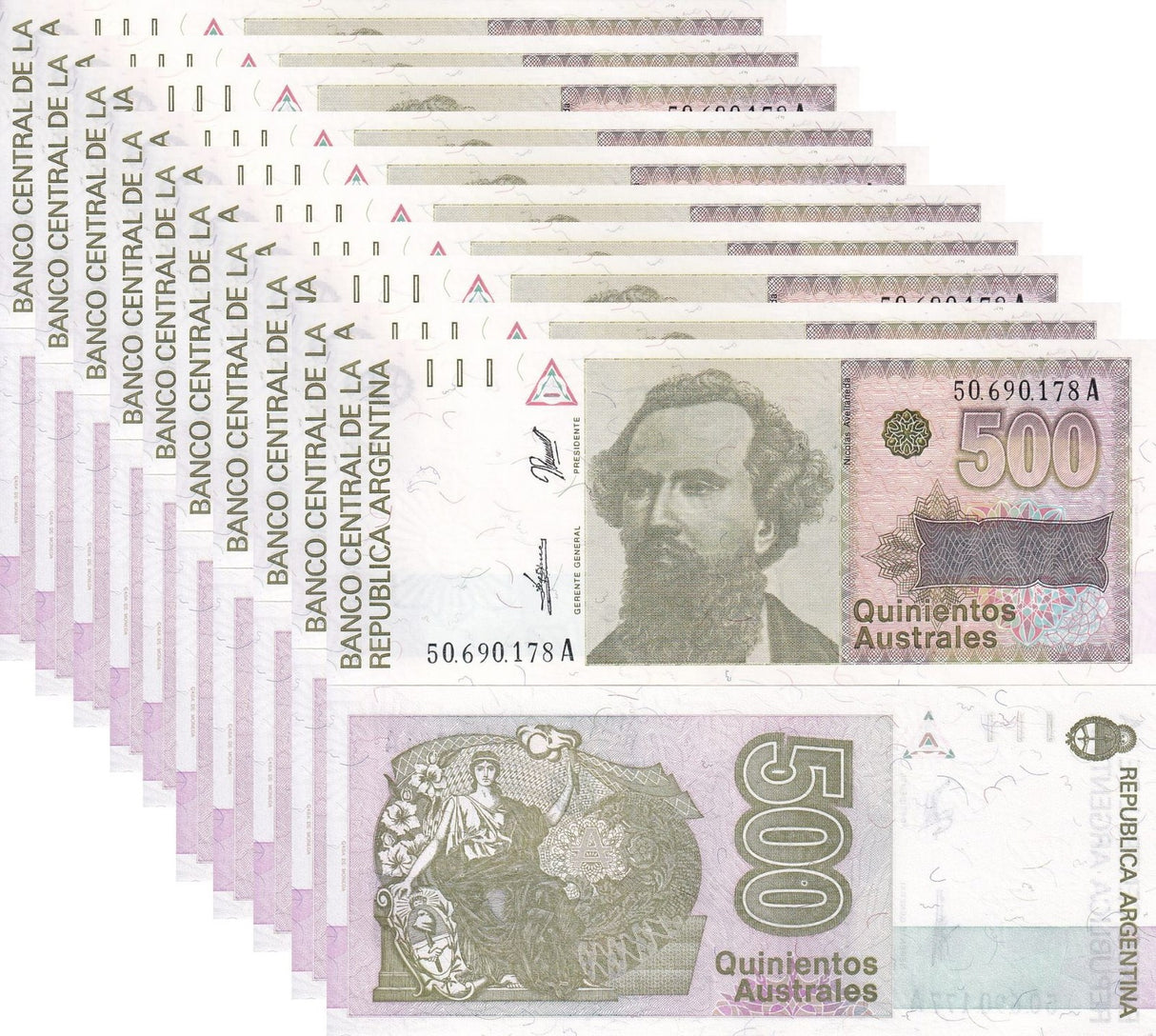Argentina 500 Australs 1990 P 328 b UNC LOT 10 PCS