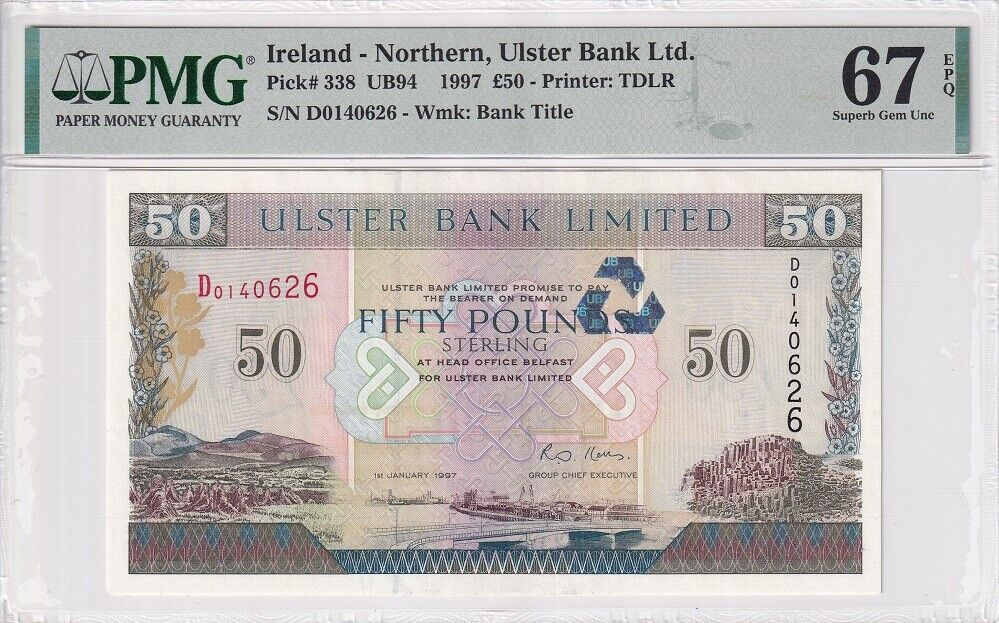 Northern Ireland 50 Pounds 1997 P 338 Superb Gem UNC PMG 67 EPQ