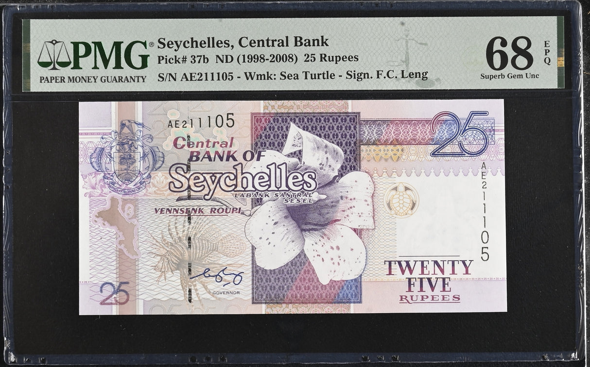 Seychelles 25 Rupees ND 1998-2008 P 37 b Superb Gem UNC PMG 68 EPQ TOP POP