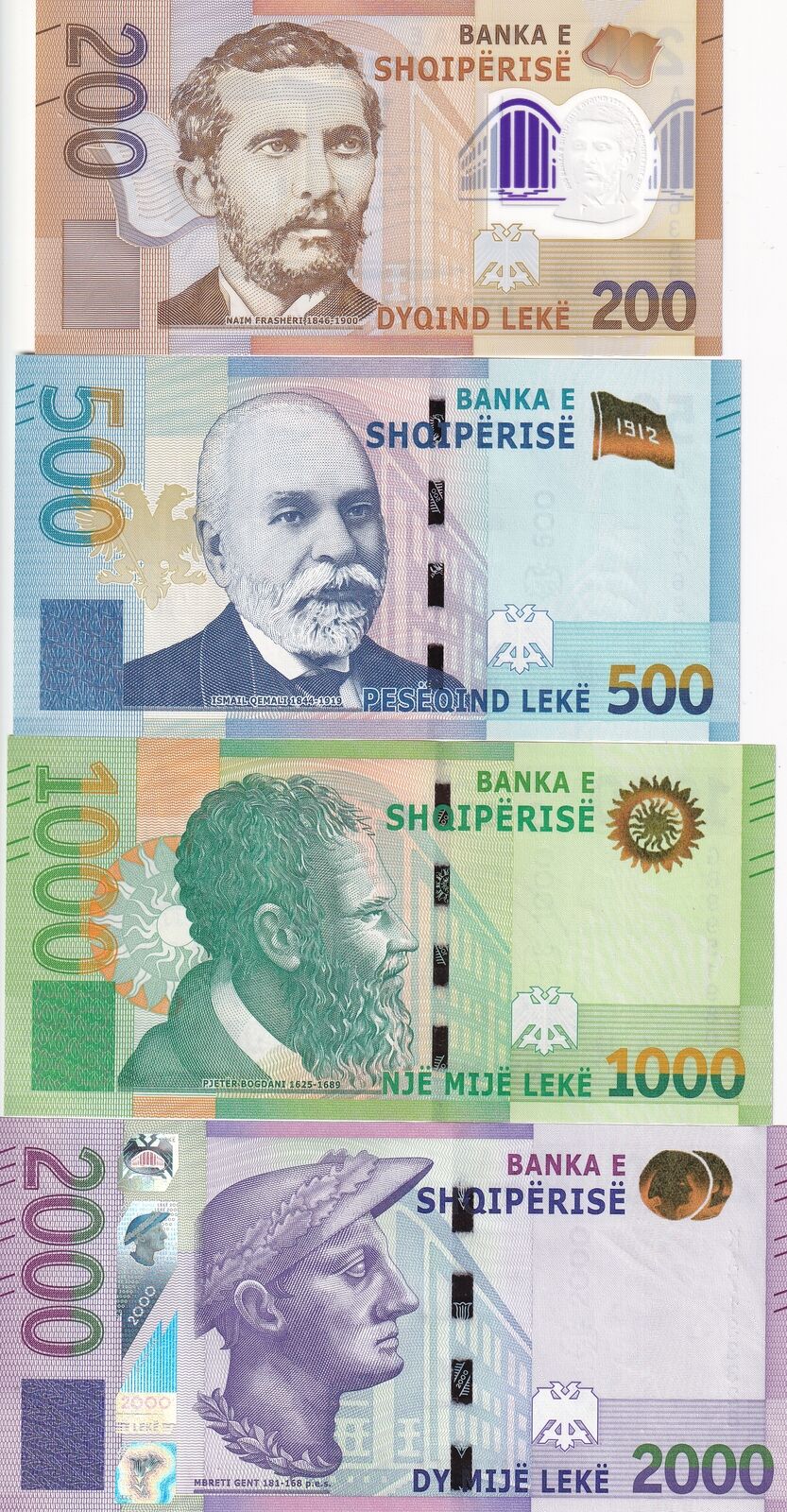 Albania set 4 PCS 200 500 1000 2000 Leke 2020 P 76 77 78 79 UNC