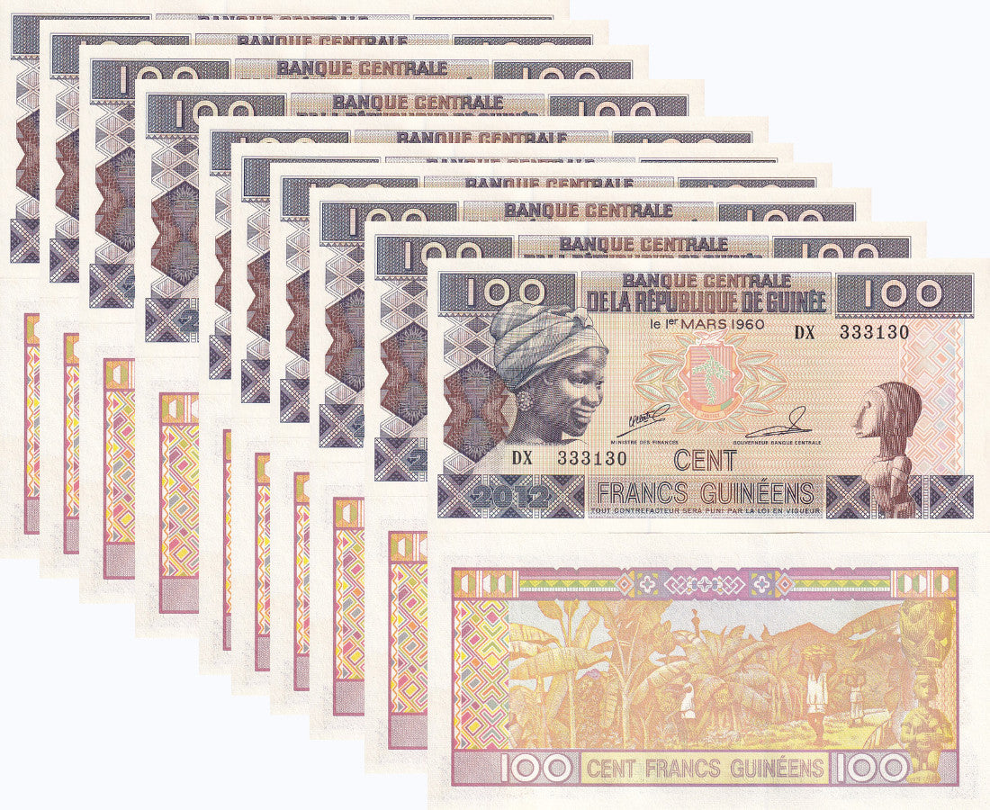 Guinea 100 Francs 2012 P 35 b UNC LOT 10 PCS