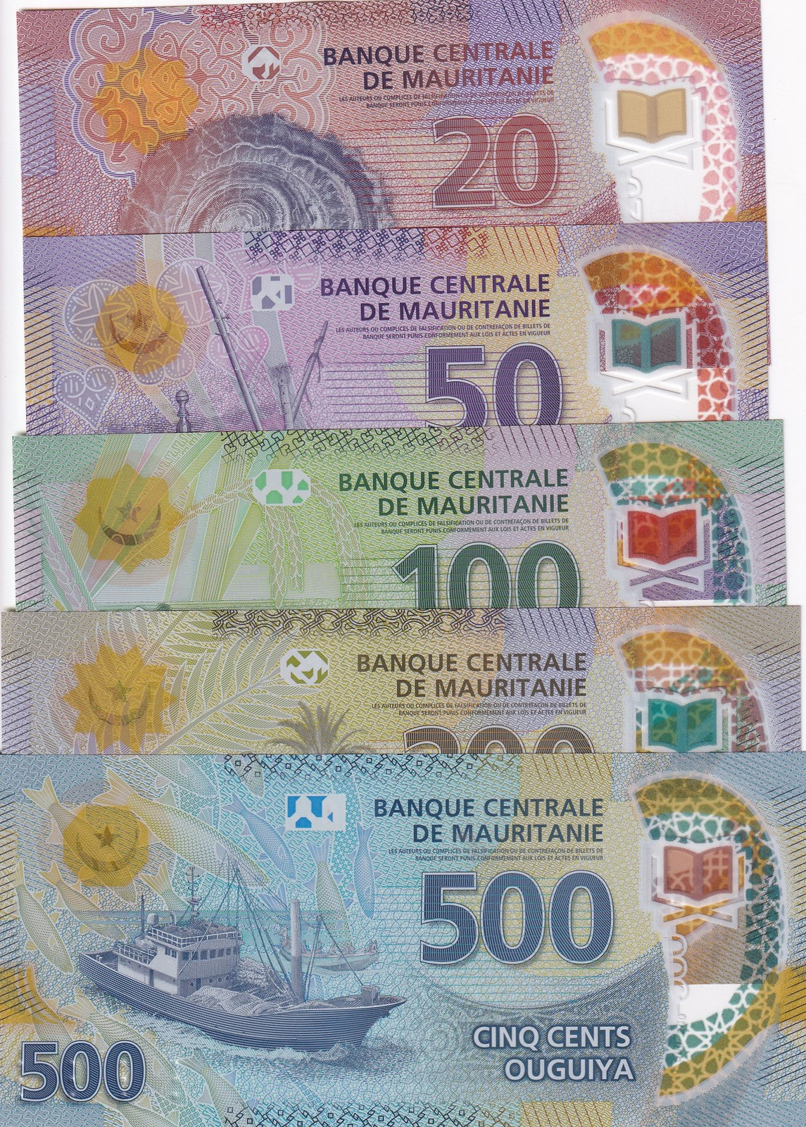 Mauritania Set 5 UNC 20 50 100 200 500 Ouguiya 2017 - 2020 P 21 22 23 24 25