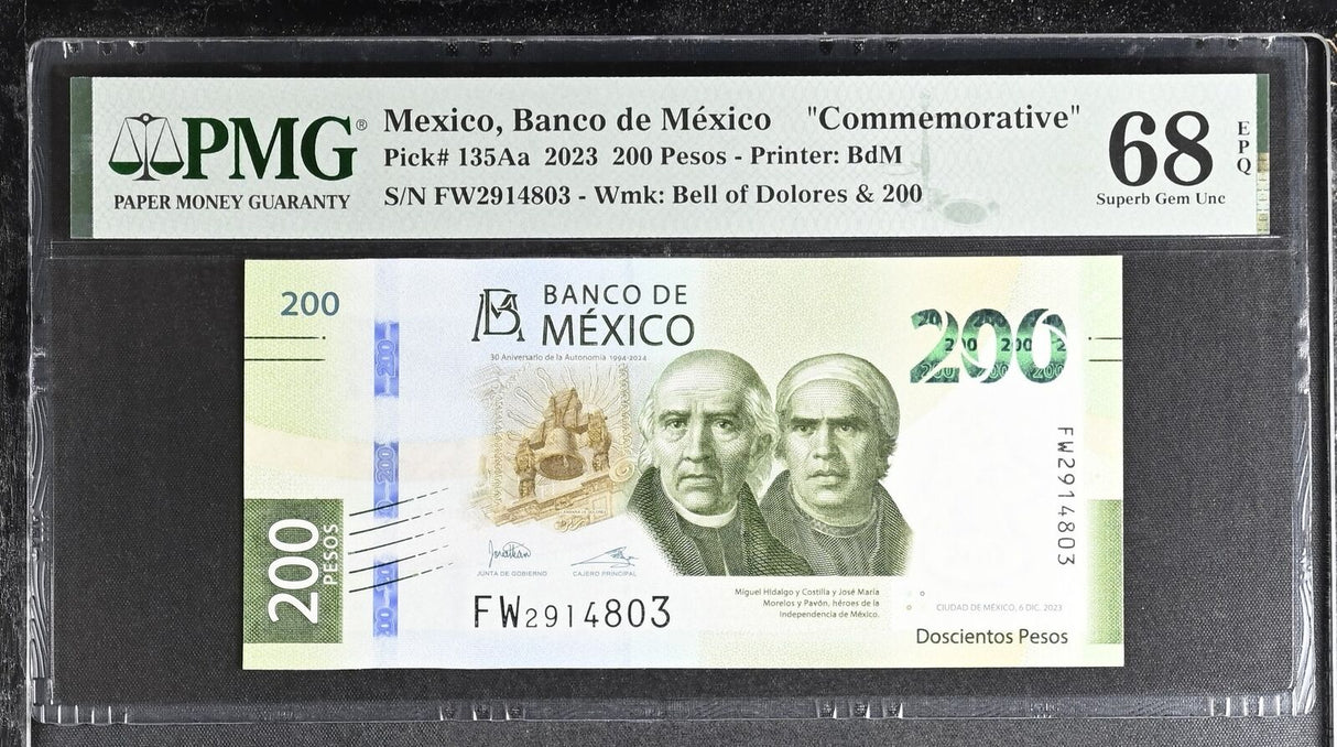 Mexico 200 Pesos 2023 P 135Aa Superb Gem UNC PMG 68 EPQ