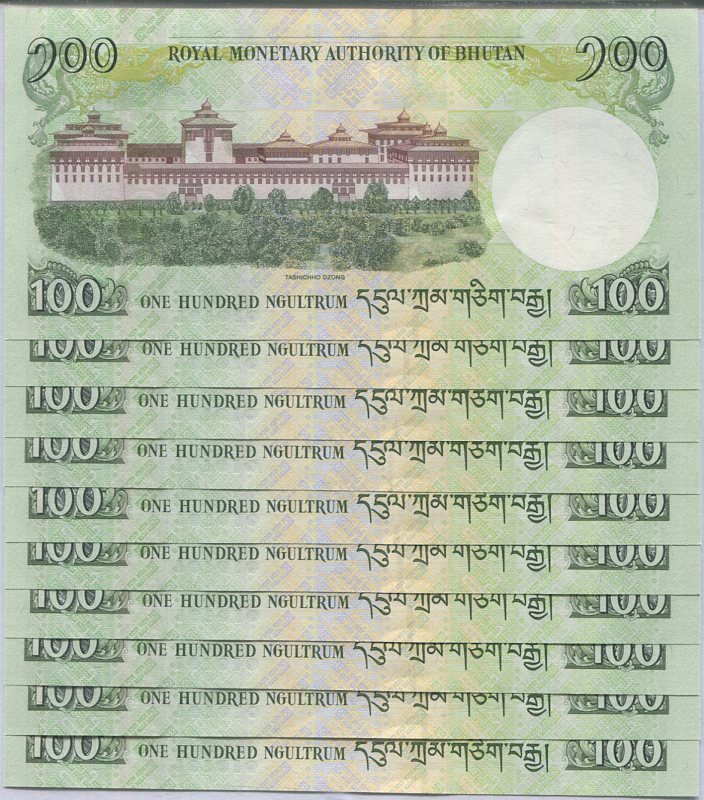 Bhutan 100 Ngultrum 2020 P 32 New Date & Sign UNC LOT 10 PCS