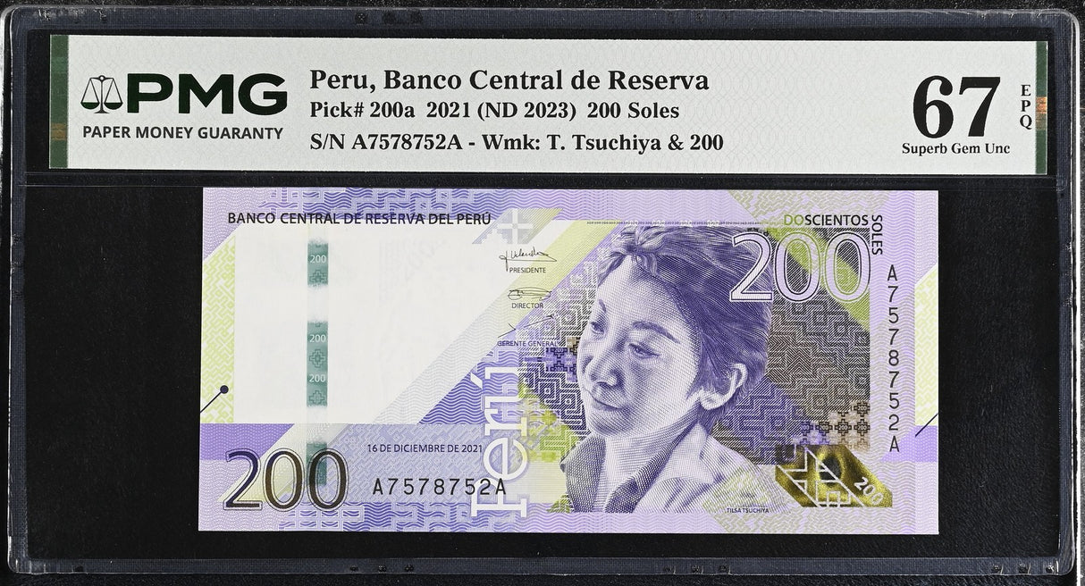 Peru 200 Soles 2021 ND 2023 P 200 a Superb Gem UNC PMG 67 EPQ