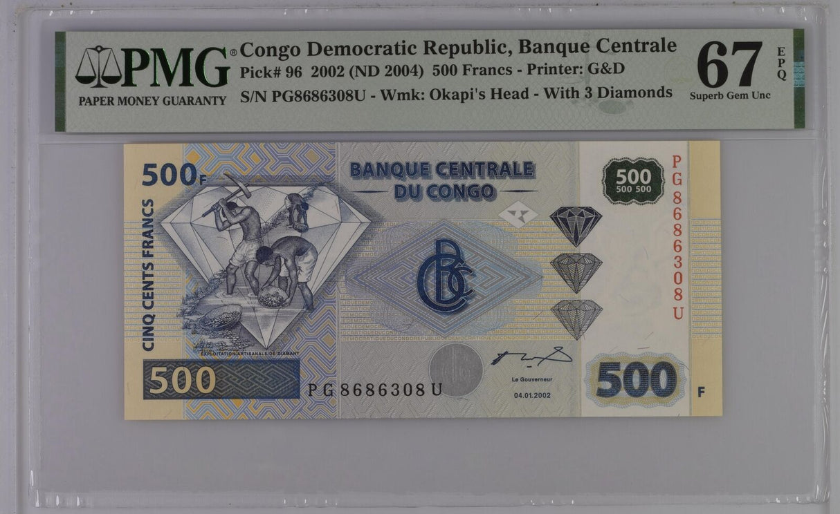 Congo 500 Francs 2002 ND 2004 P 96 Superb Gem UNC PMG 67 EPQ