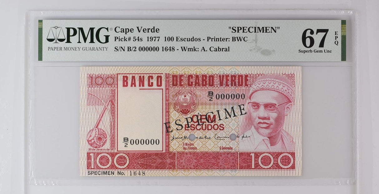 Cape Verde 100 Escudos 1977 P 54 s Specimen Superb Gem UNC PMG 67 EPQ