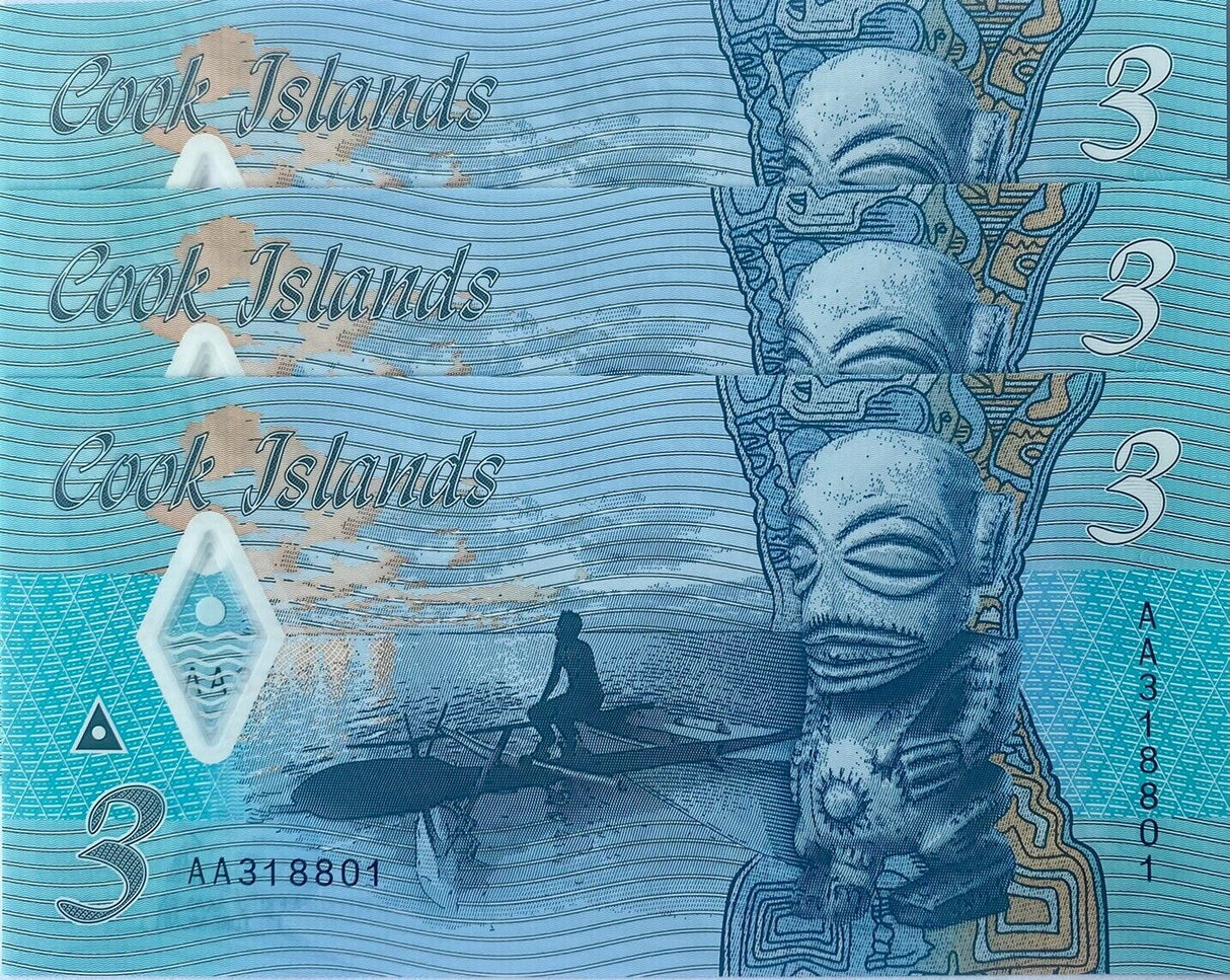 Cook Islands 3 Dollars ND 2021 P 11 Polymer UNC Lot 3 Pcs