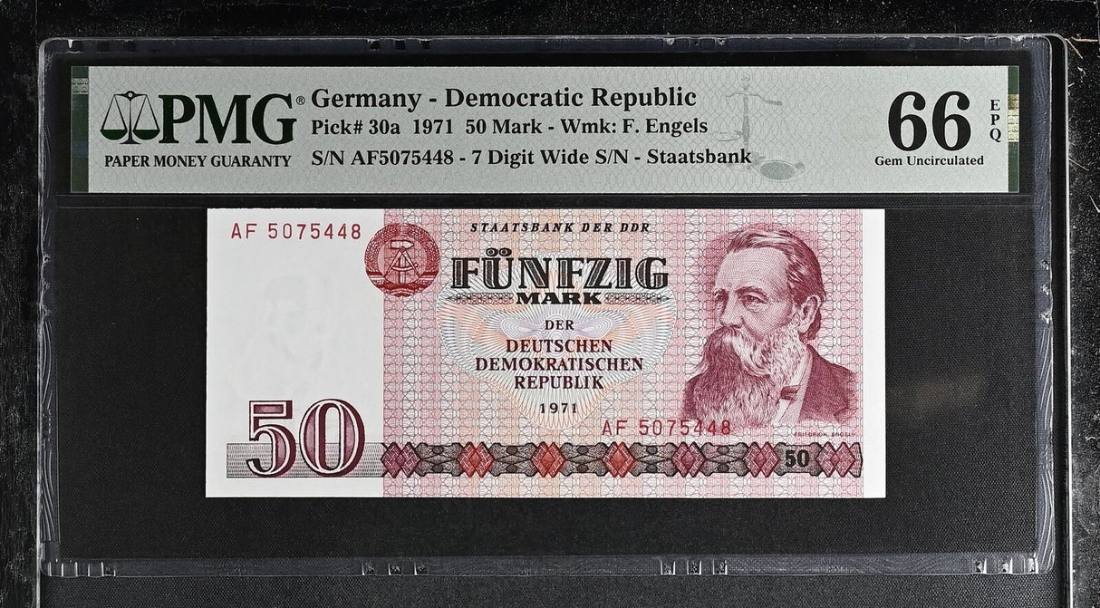 Germany Democratic 50 Mark 1971 P 30 a Gem UNC PMG 66 EPQ