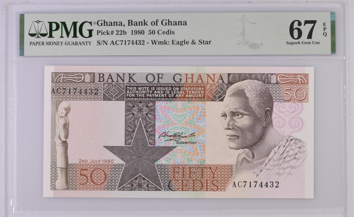 Ghana 50 Cedis 1980 P 22 b Superb Gem UNC PMG 67 EPQ