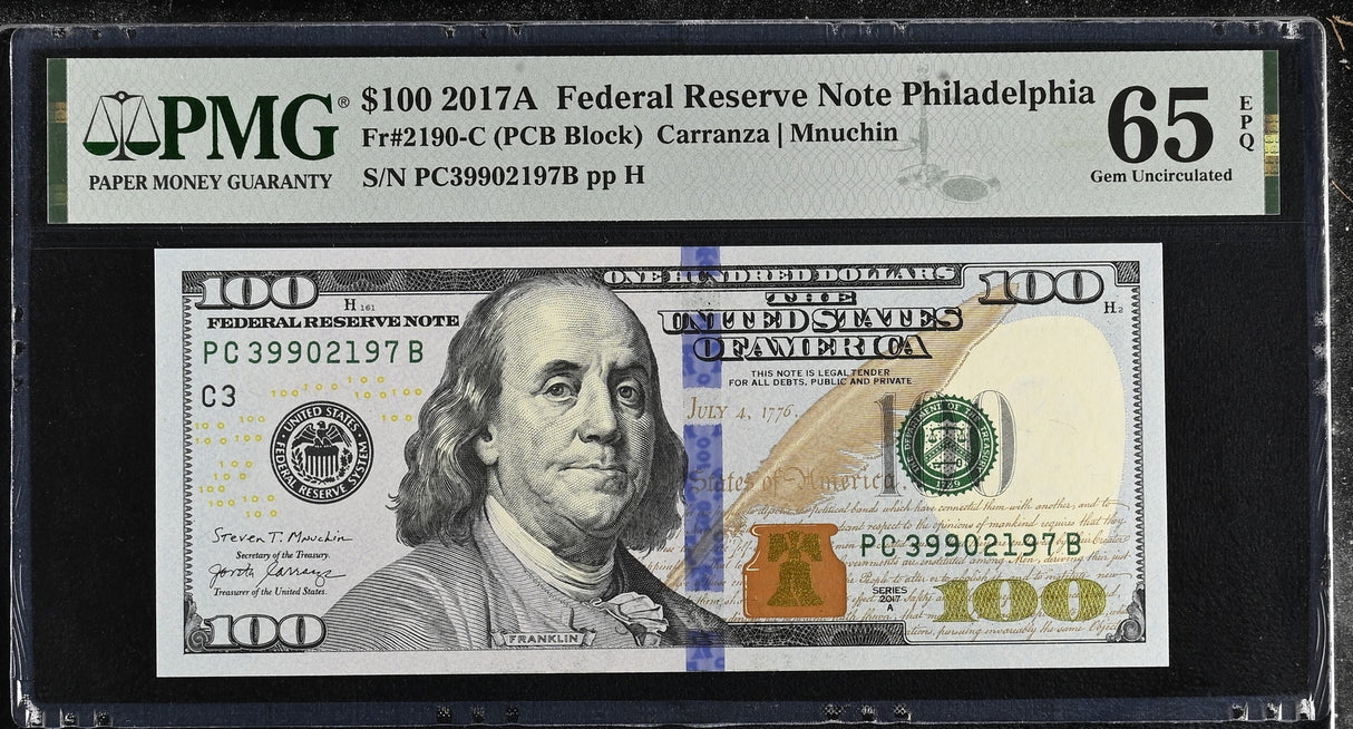 United States 100 Dollars USA 2017A P 548 Philadelphia Gem UNC PMG 65 EPQ
