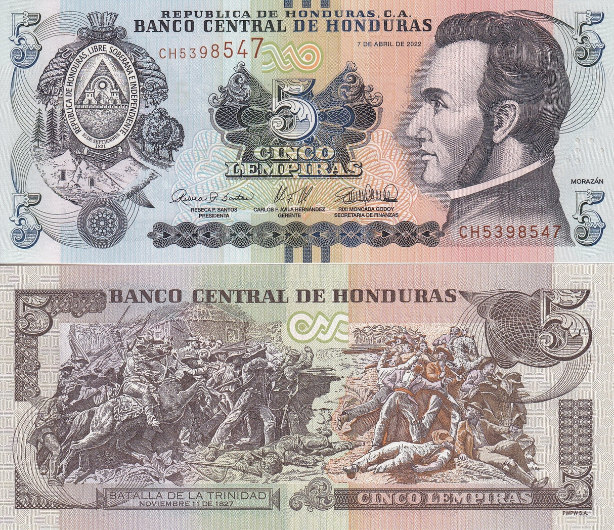 Honduras 5 Lempiras 2022 P 98 e UNC