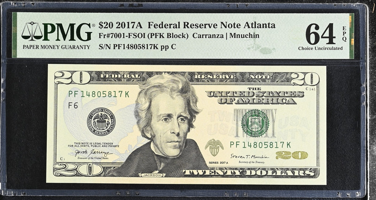 United States 20 Dollars USA 2017A P 546 F Atlanta Choice UNC PMG 64 EPQ