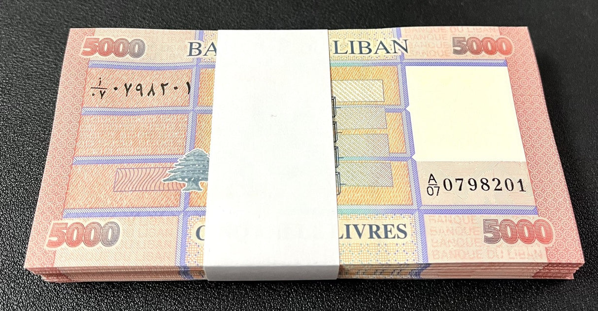 Lebanon 5000 Livres 2014 P 91 UNC LOT 100 PCS 1 BUNDLE