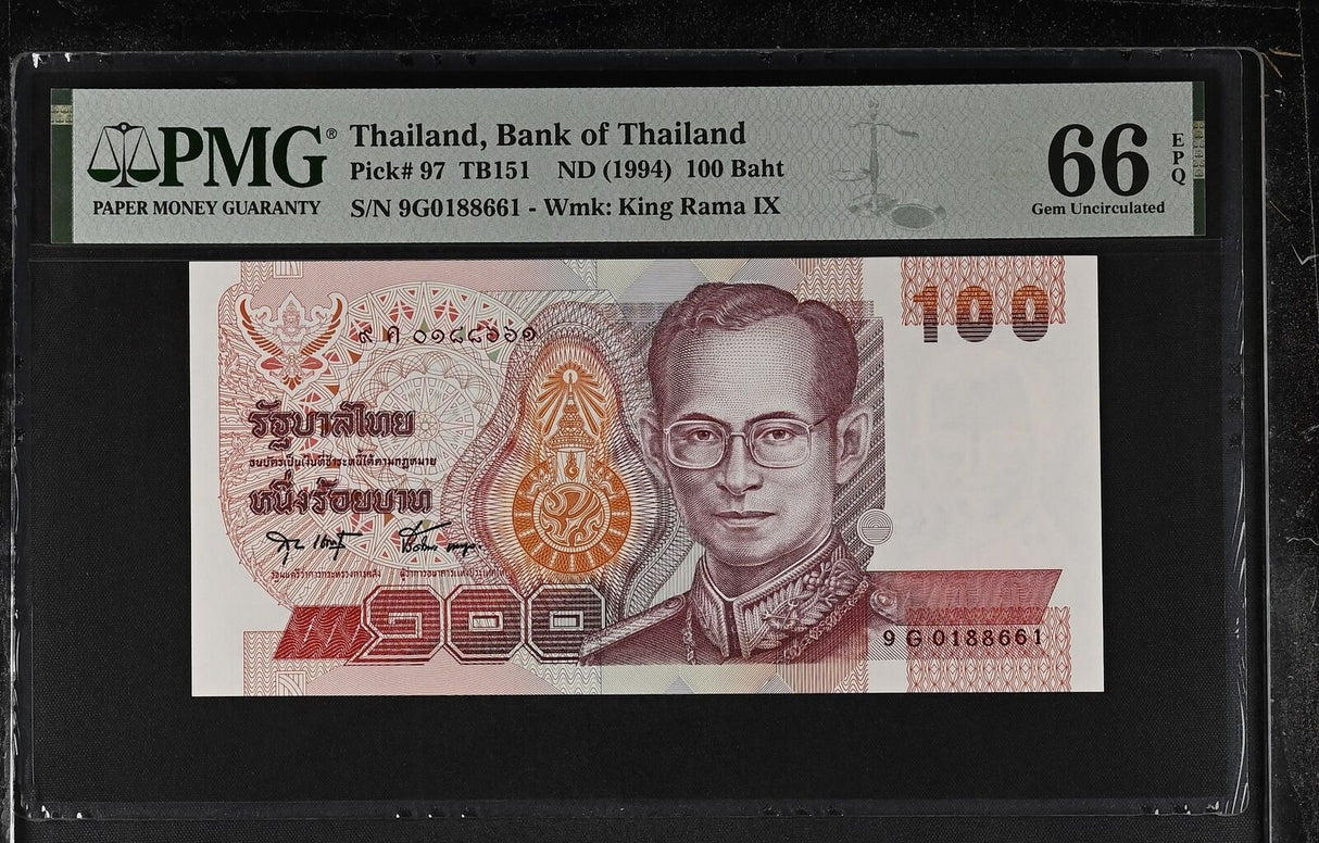 Thailand 100 Baht ND 1994 P 97 SIGN 75 Gem UNC PMG 66 EPQ