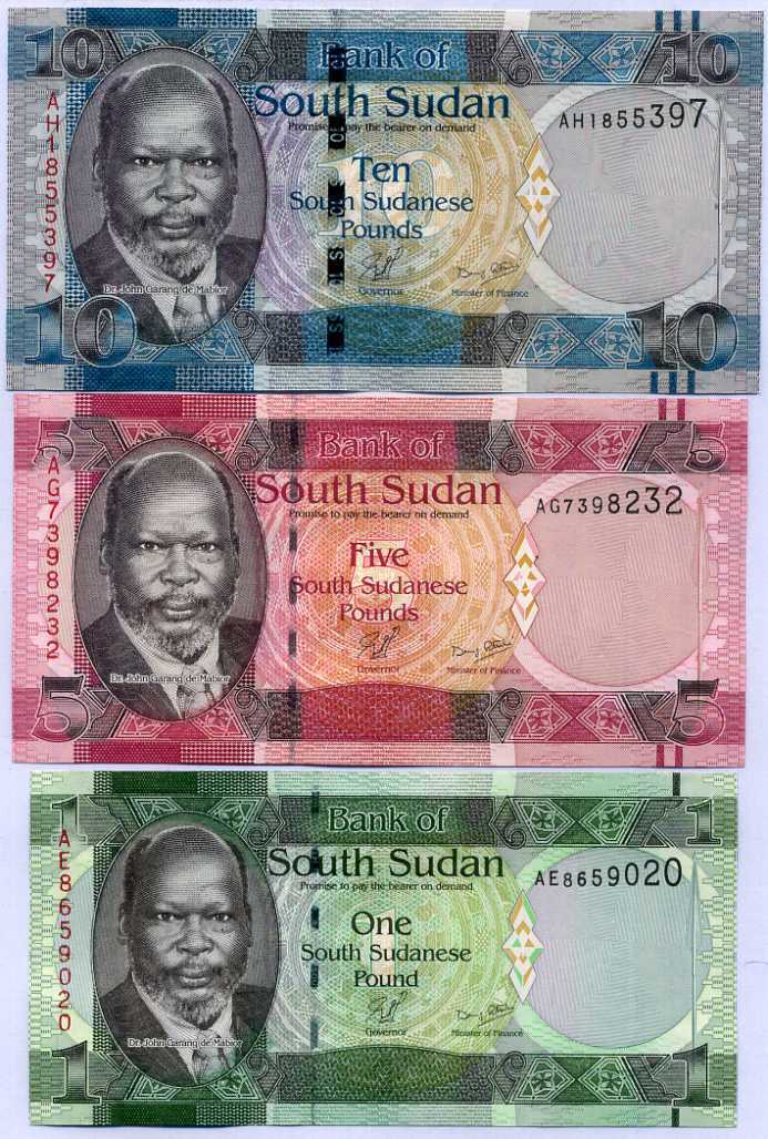 South Sudan Set 3 Pcs 1 5 10 Pounds ND 2011 P 5 6 7 UNC