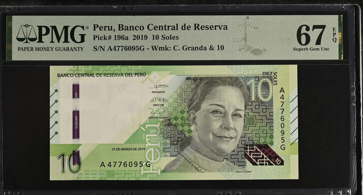 Peru 10 Soles 2019 P 196 a Superb Gem UNC PMG 67 EPQ
