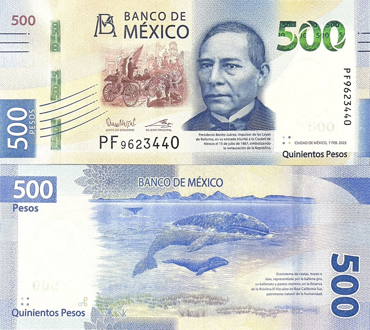 Mexico 500 Pesos 2023 Random Signatures P 136 UNC