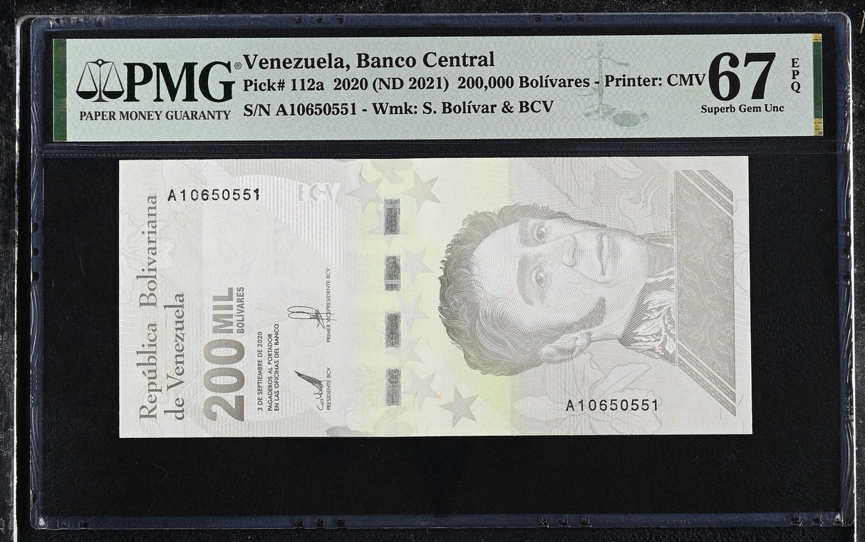 Venezuela 200000 Bolivares 2020 ND 2021 P 112 a Superb Gem UNC PMG 67 EPQ