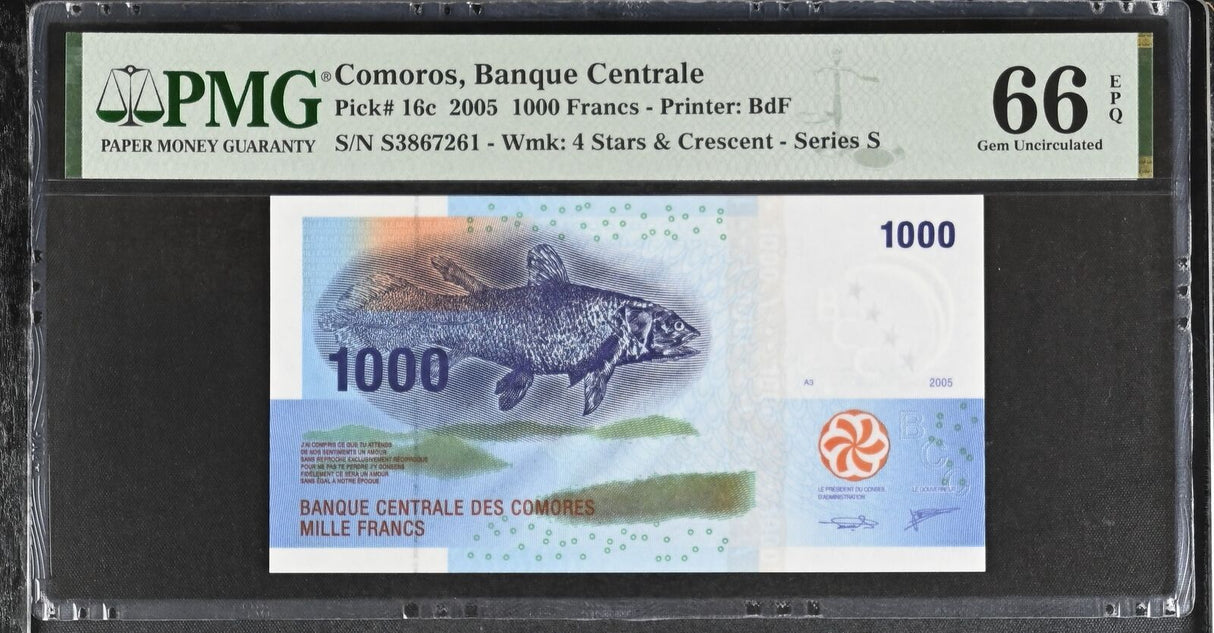 Comoros 1000 Francs 2005 P 16 c Gem UNC PMG 66 EPQ