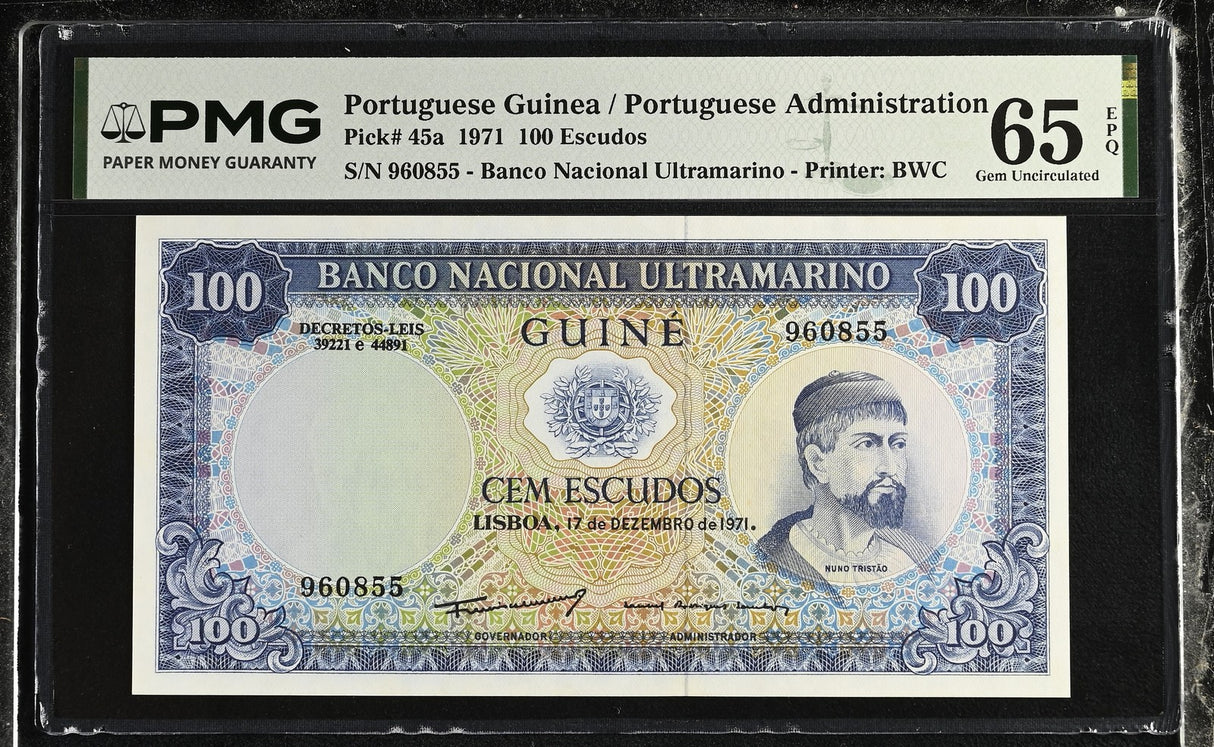 Portuguese Guinea 100 Escudos 1971 P 45 a Gem UNC PMG 65 EPQ