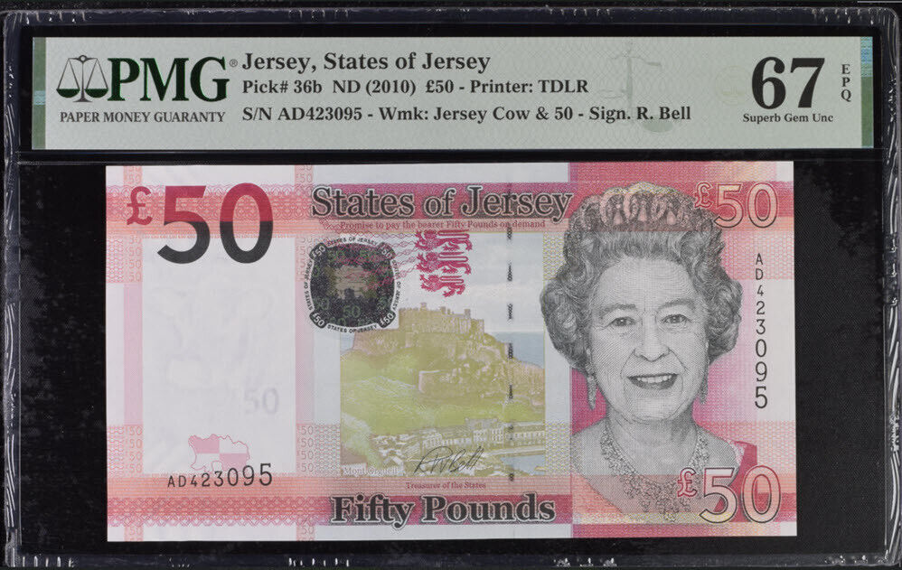 Jersey 50 Pounds ND 2010 QE II P 36 b Sign R. BELL Superb Gem UNC PMG 67 EPQ