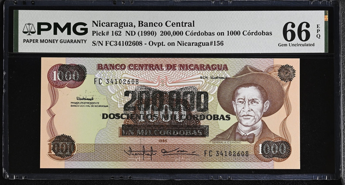 Nicaragua 200000 Cordobas ND 1990 P 162 Gem UNC PMG 66 EPQ
