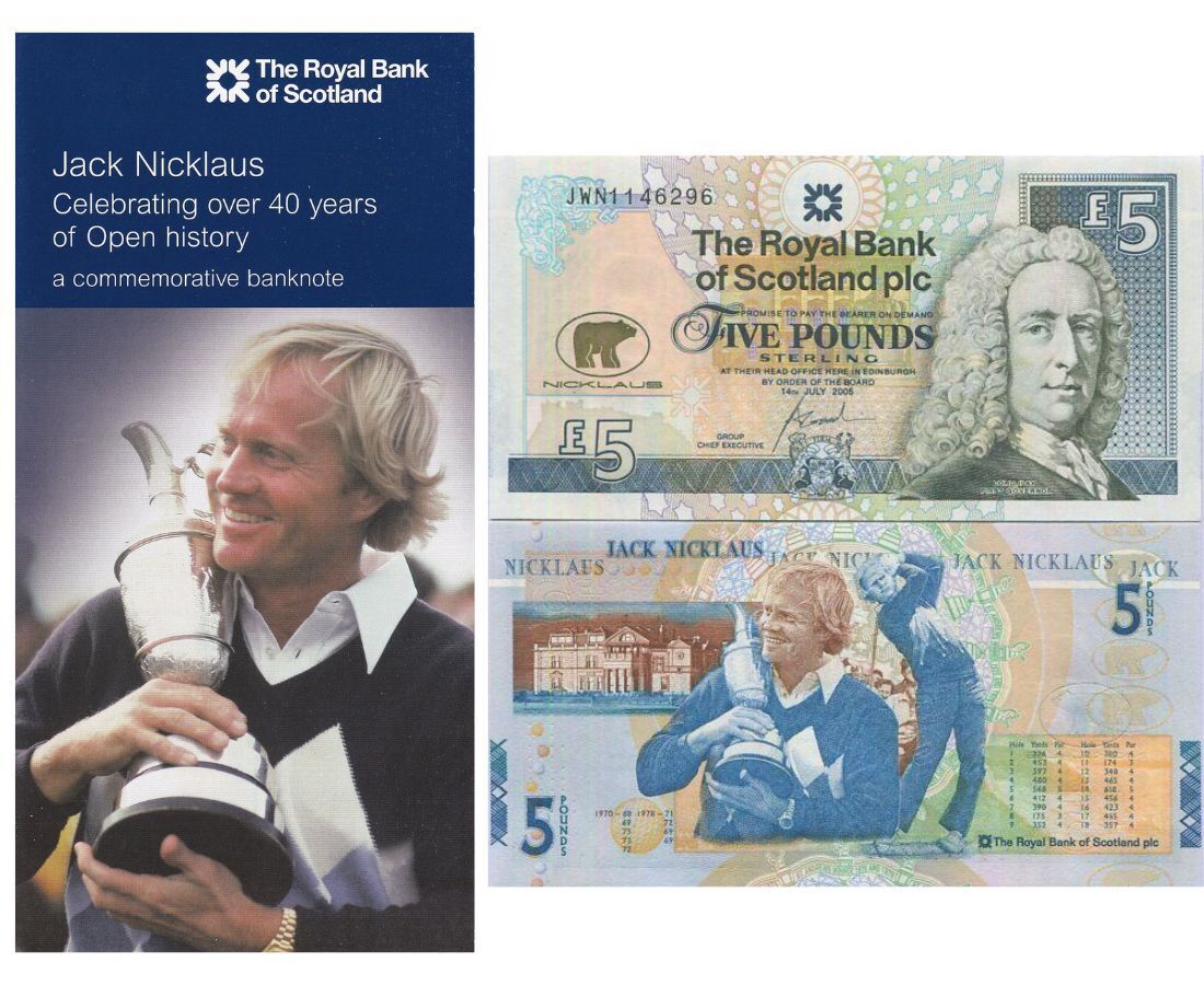 Scotland 5 Pounds 2005 Royal Bank of Scotland Jack Nicklaus P 365 UNC W/Folder