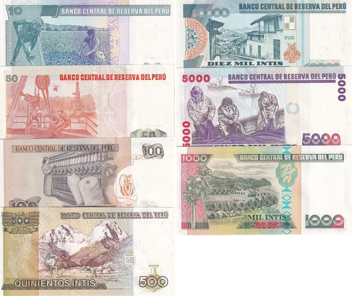 Peru Set 7 UNC 10 50 100 500 1000 5000 10000 INTIS P 129 131 133 134 136 137 140