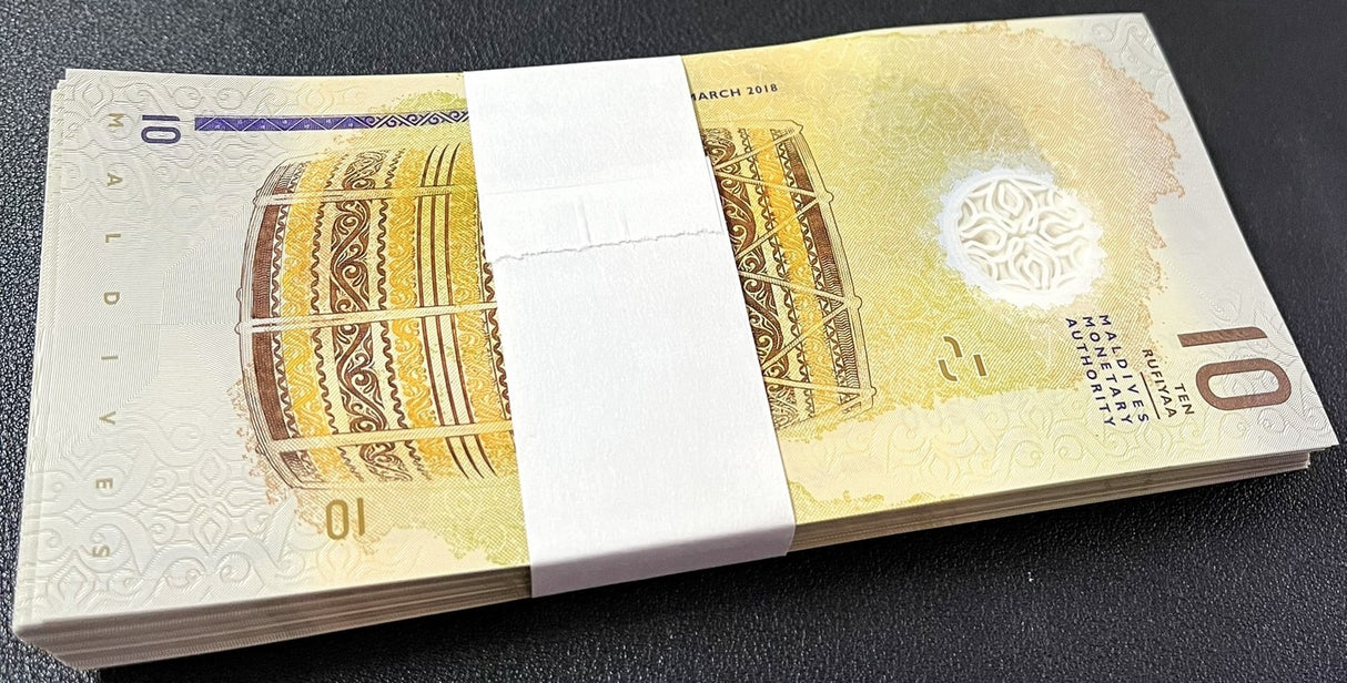 Maldives 10 Rufiyaa 2018 Polymer P 26 UNC LOT 100 PCS 1 Bundle